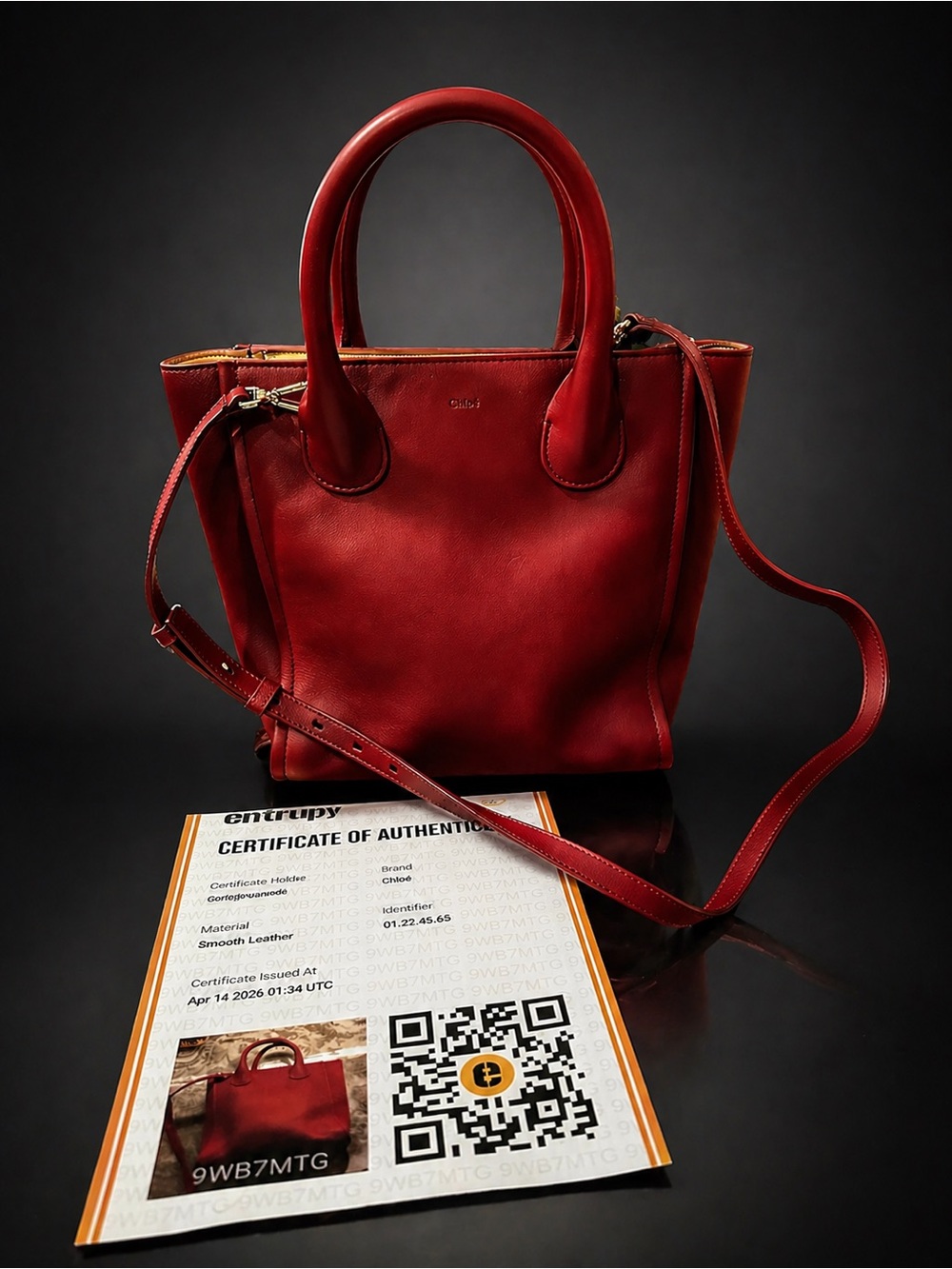 Authentic Chloe Red Leather Tote Bag with Crossbody Strap -Gorgeous